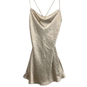 Abercrombie & Fitch Slip Dress Satin Tan Leopard Print Size XL